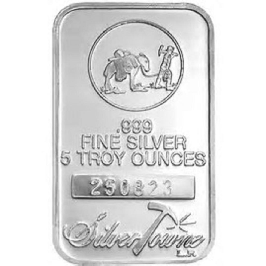 5 oz. Prospector Silver Bar - .999 pure: . Items are as shown in image, bidder is responsible for grade and value. All terms apply to every bid and lot. Please review the terms PRIOR to placing a bid. All sales final. 100 125
