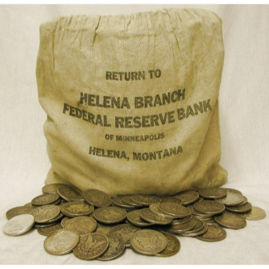 Bank Bag Full of 200 Unsearched Morgans: This lot has come to us tied up in a bank bag - We have many of them, based upon weight and the outer count markings, we are selling them as is. UN opened! Un searched by us! All we do is count them a