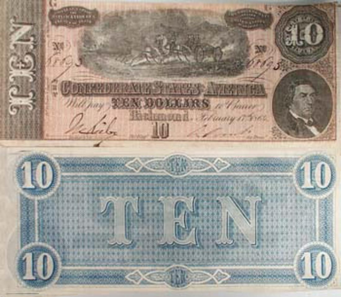 1864 $ 10 Confederate Currency Authentic: Item is as described in title. Due to the fact we may have more than one, we use stock photographs for this type of item. You will receive the same type of item described and shown in title.