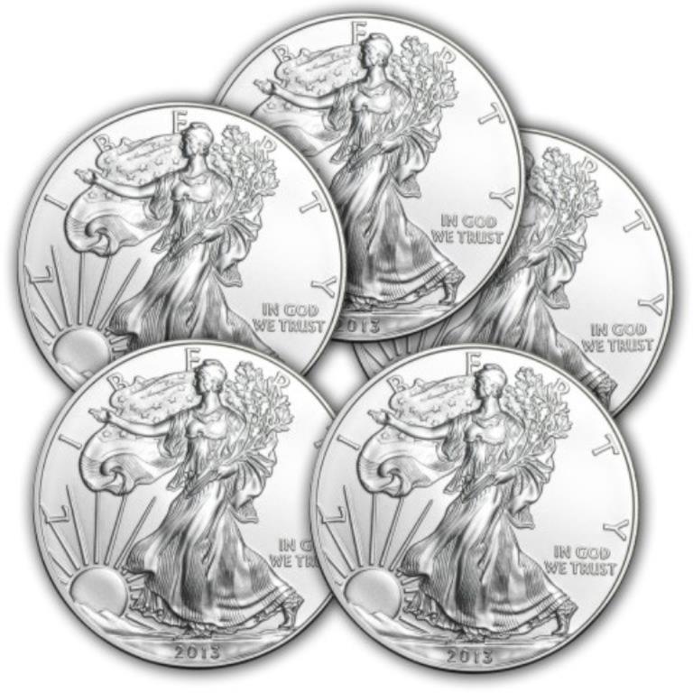 (5) Random Date US Silver Eagles - Crisp BU (1 of 1)