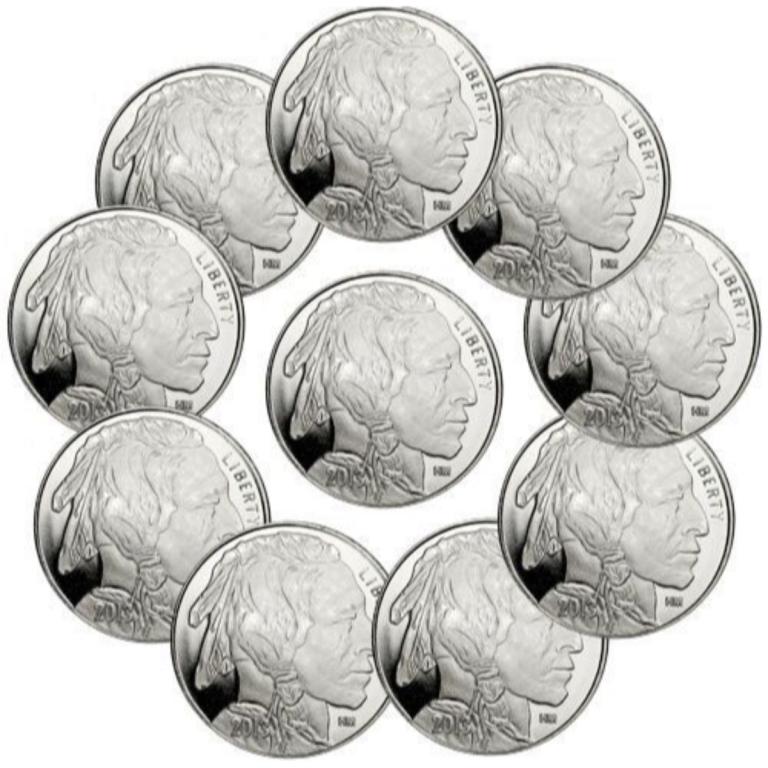 (10) Buffalo Design 1 oz Silver Rounds (1 of 2)