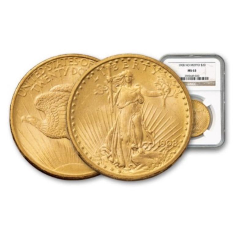 1908 NM MS 63 NGC $20 Gold Saint Gaudens (1 of 2)