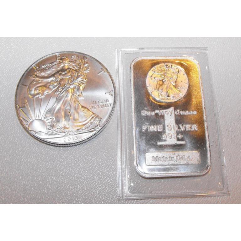 1 oz Silver Eagle & Walking Liberty Bar (1 of 1)