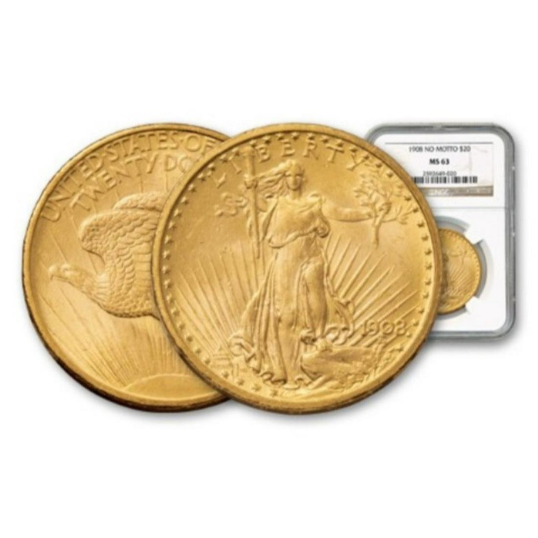 1908 NM MS 63 NGC $20 Gold Saint Gaudens (1 of 2)