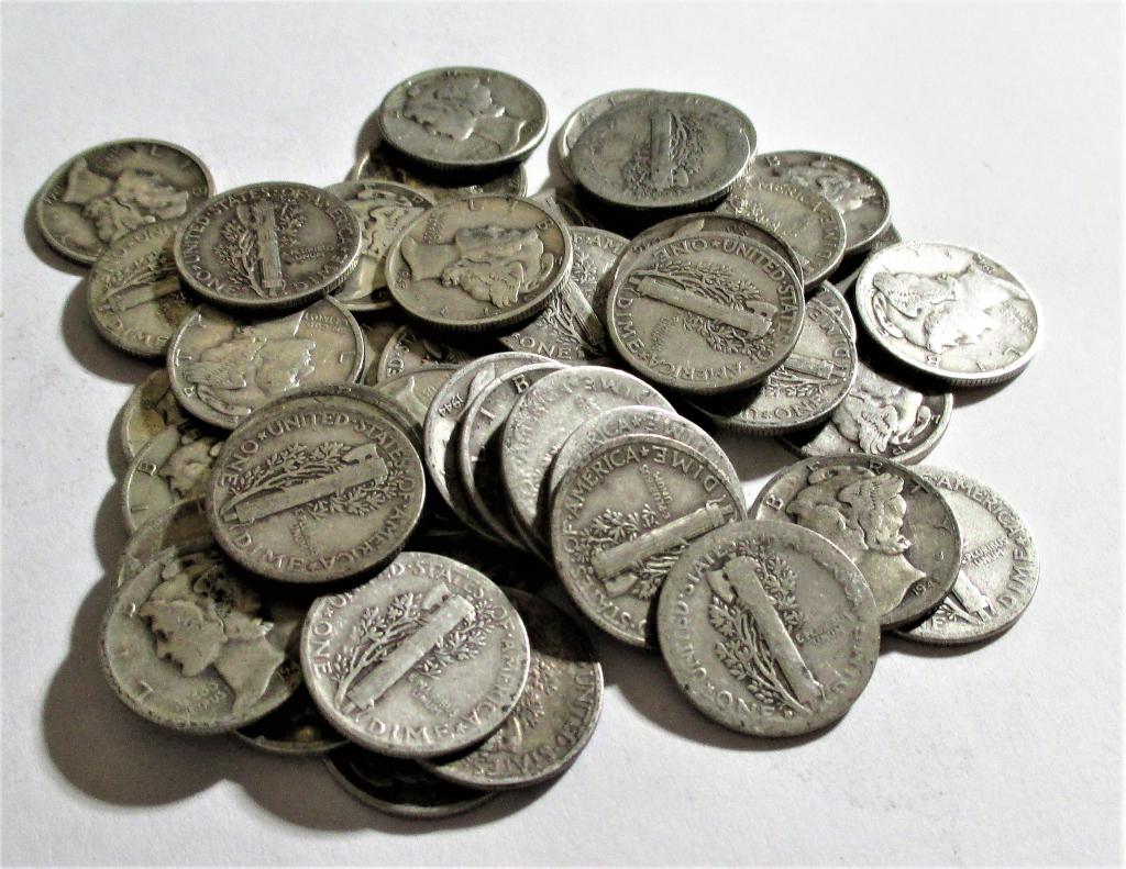 (50) Mercury Dimes- 90% Silver Mixed Dates (1 of 2)