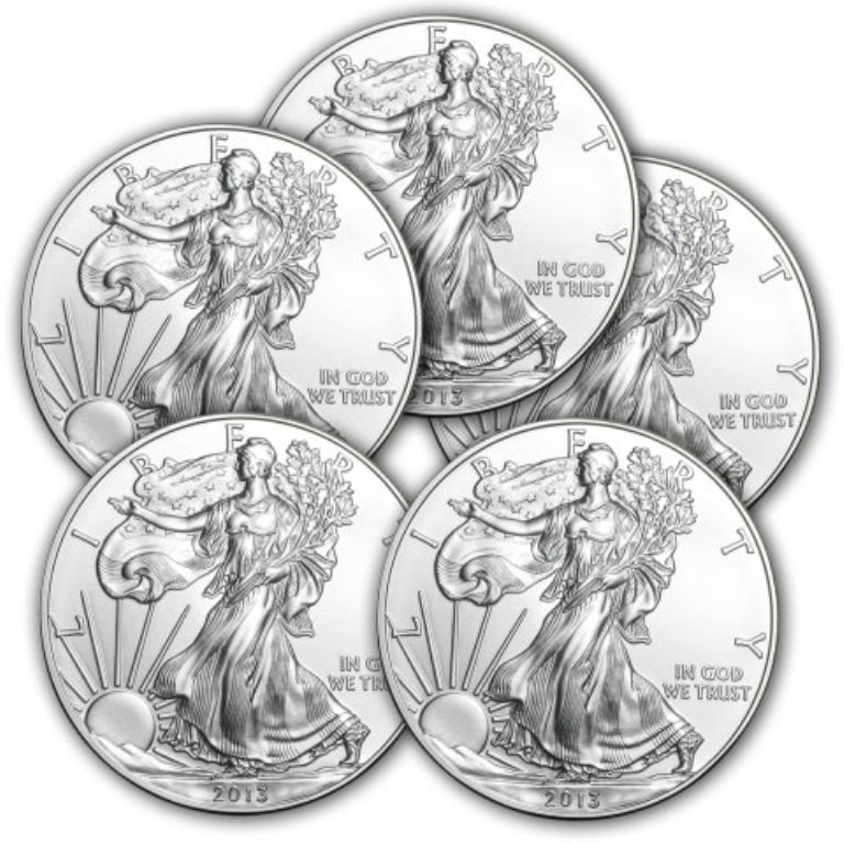 (5) Random Date US Silver Eagles - Crisp BU (1 of 1)