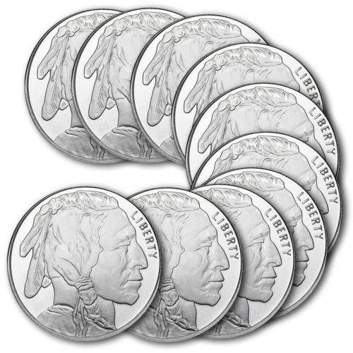 (10) Buffalo Design Silver Rounds: Item will be as described in title. Due to the fact that we may have more than one of these items, the winning bidder may not get the exact item pictured, but the exact date and grade if any grading i