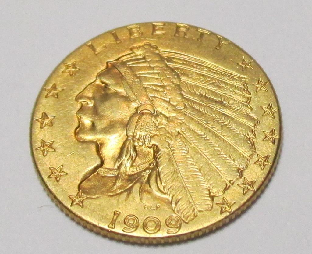 1909 $2.5 Gold Indian XF-AU Grade (1 of 2)