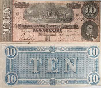 1864 $ 10 Confederate Currency Authentic: Item is as described in title. Due to the fact we may have more than one, we use stock photographs for this type of item. You will receive the same type of item described and shown in title.