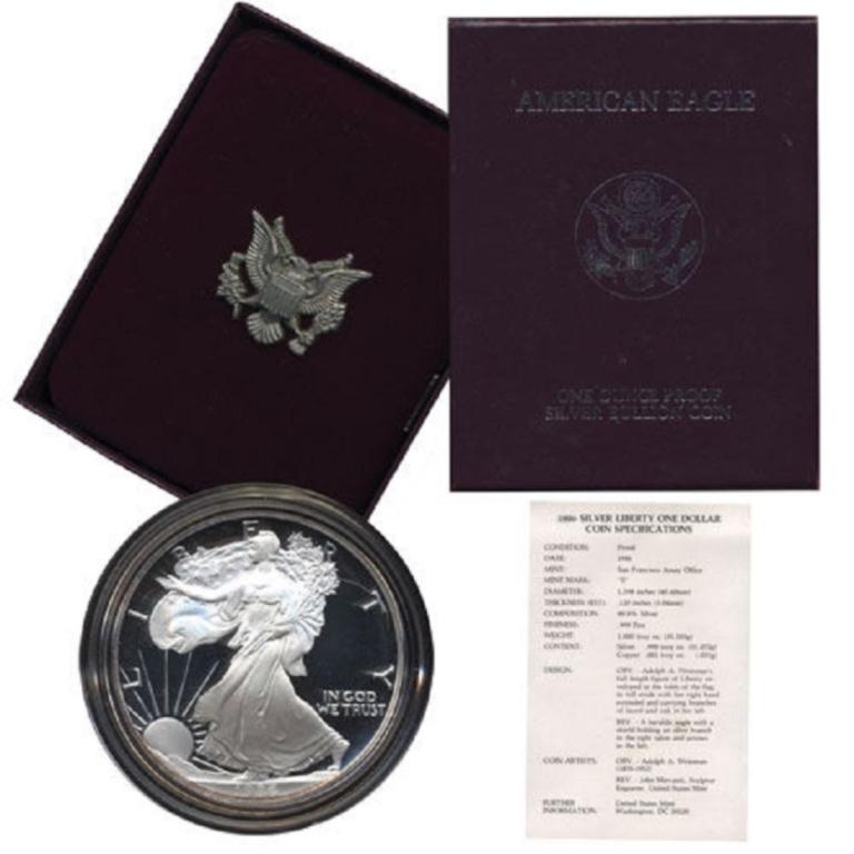 1986 US Silver Eagle proof 1st year Issue: Please note item will be as shown in image.Bidder is responsible for grade and value.