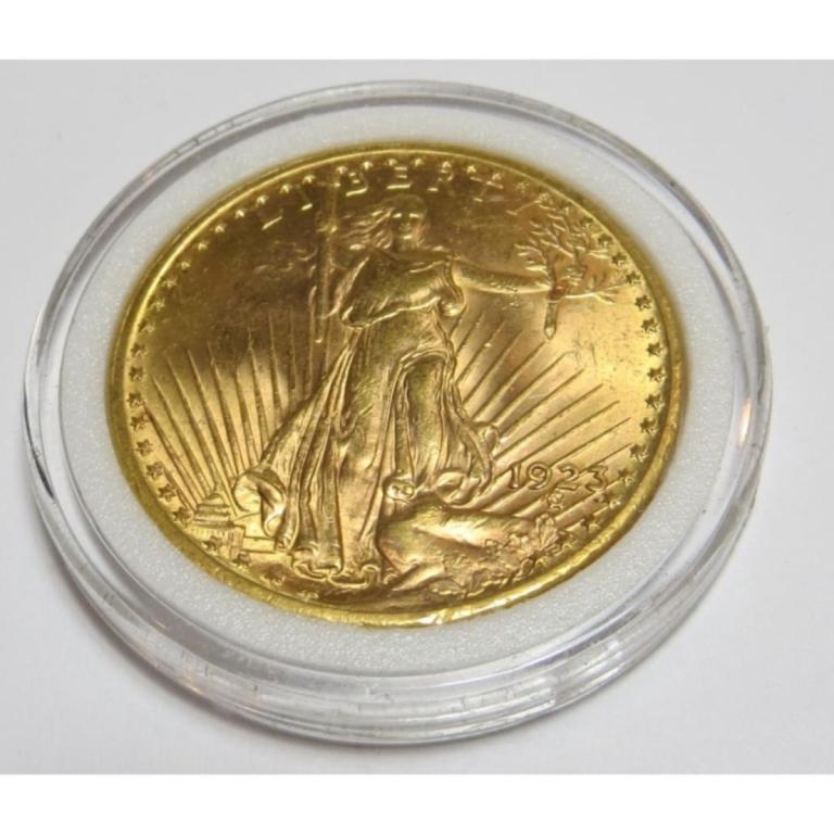 1923 High Grade BU Saint Gauden's $20 Gold DBL EGL: A fine $ 20 gold coin. Double Eagle. MS 62 -3 grade.