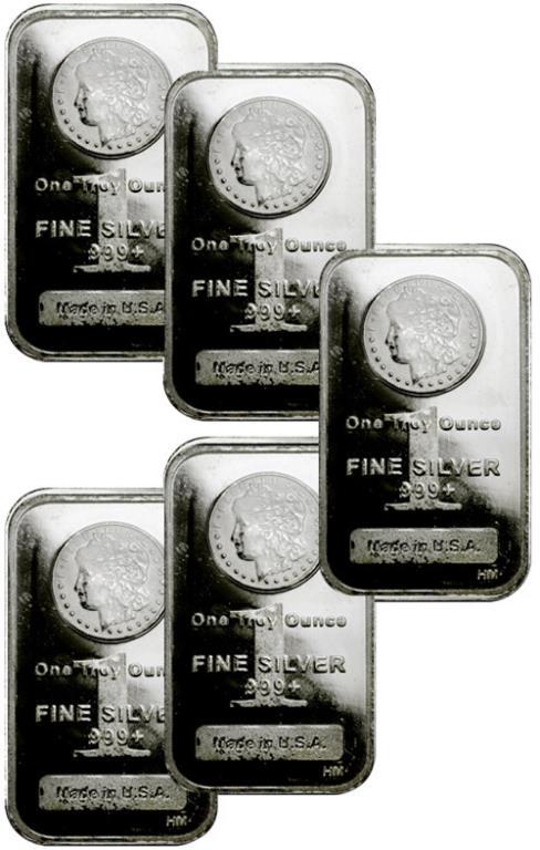 (5)  1 oz. Silver Bars - Morgan Design (1 of 1)