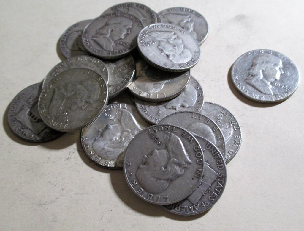 20 pcs. Franklin Half Dollars 90% Silver (1 of 3)