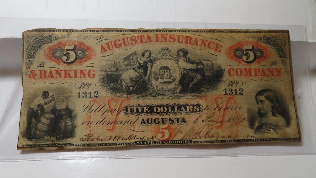 1860 Augusta Insurance $5 Currency Note (1 of 2)