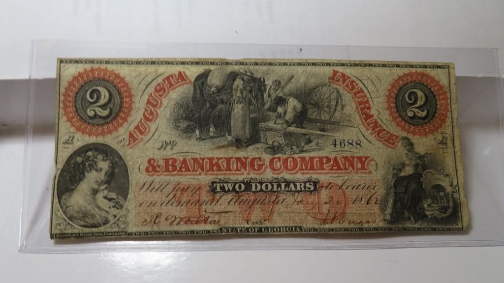 1862 Augusta Insurance $2 Currency Note (1 of 2)