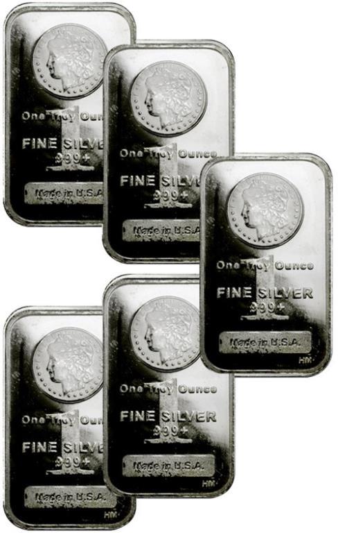 (5) Morgan Design Silver Bars - 1 oz. Each (1 of 1)