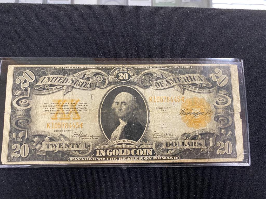 1922 VG Grade $20 Gold Certificate (1 of 2)