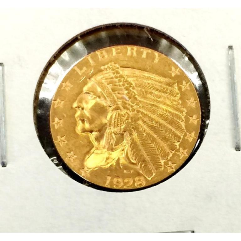 1928 $2.5 Gold Indian in 2x2 XF AU Grade (1 of 2)