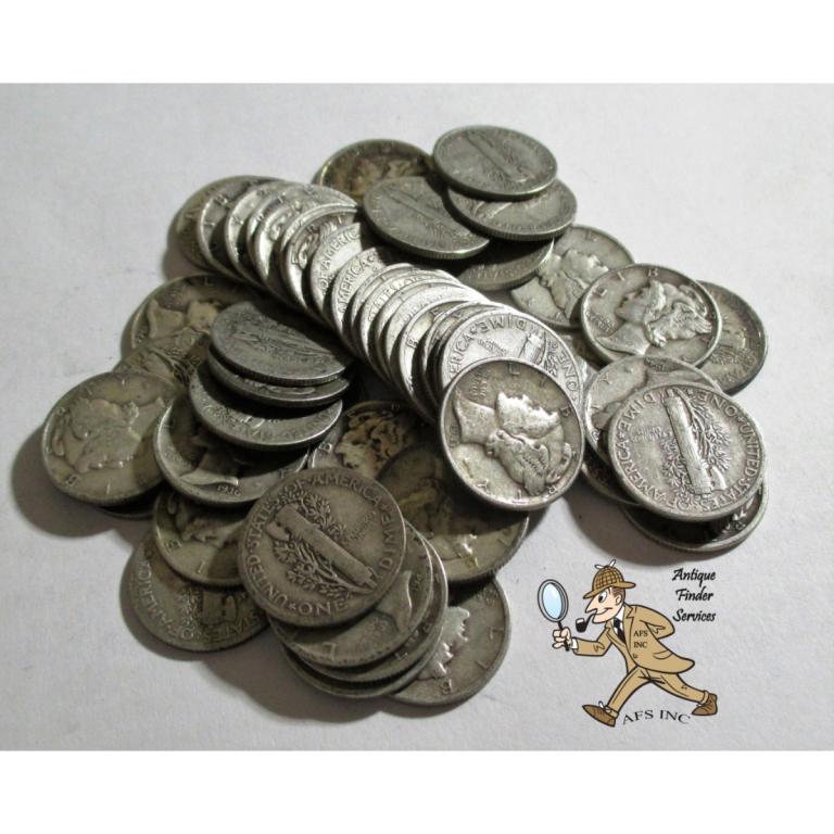 50 pcs. Mercury Dimes 90% Silver Mixed Dates (1 of 1)
