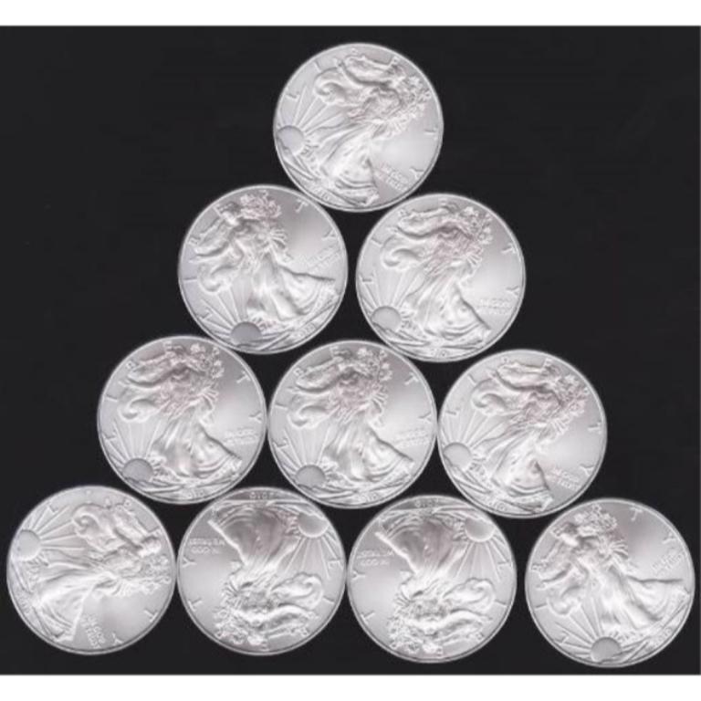 Lot of (10) US Silver Eagles Random Dates (1 of 1)