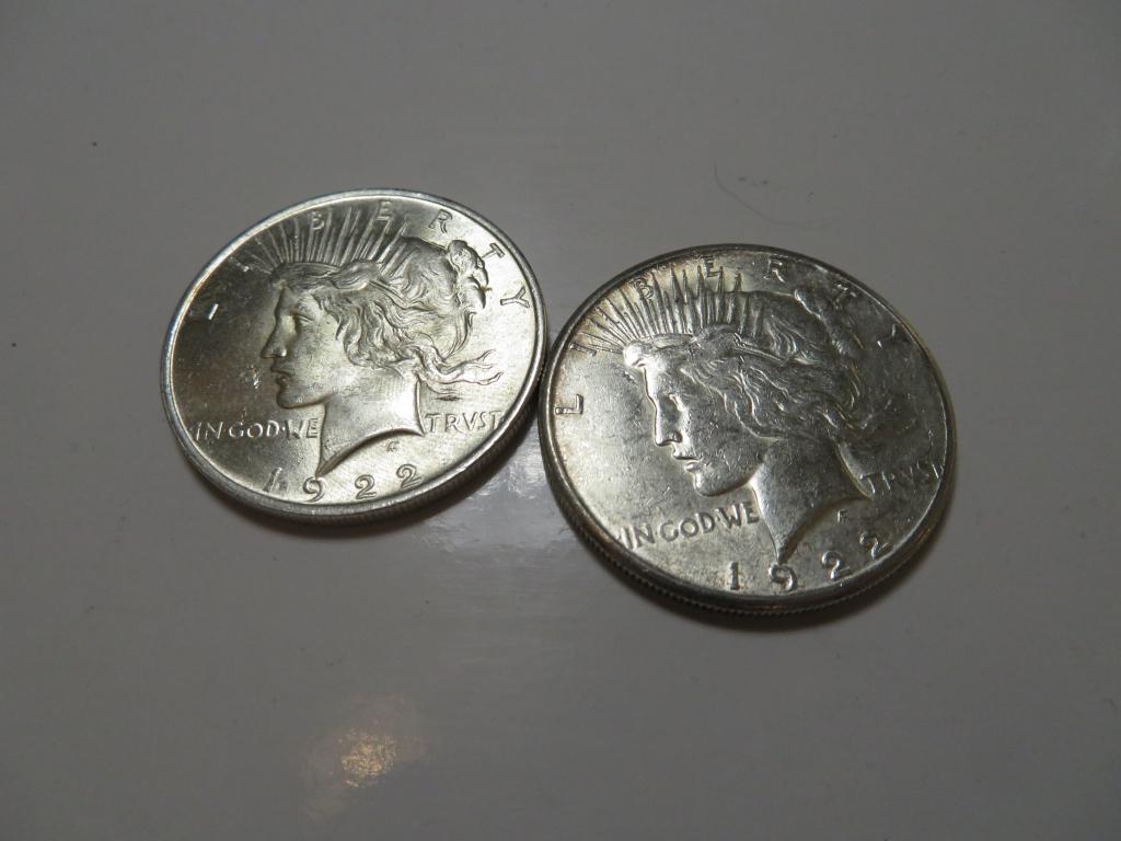 (2) 1922 Peace Silver Dollars - (1 of 2)