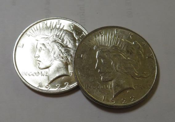 (2) 1922 AU/BU Grade Peace Silver Dollars (1 of 2)