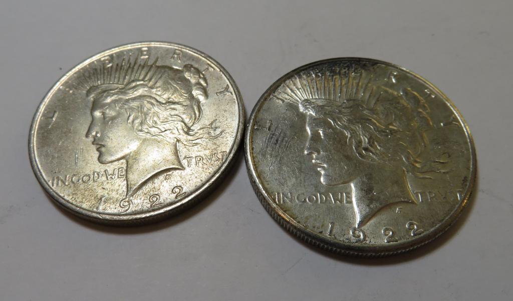 (2) 1922 AU Grade Peace Silver Dollars (1 of 2)