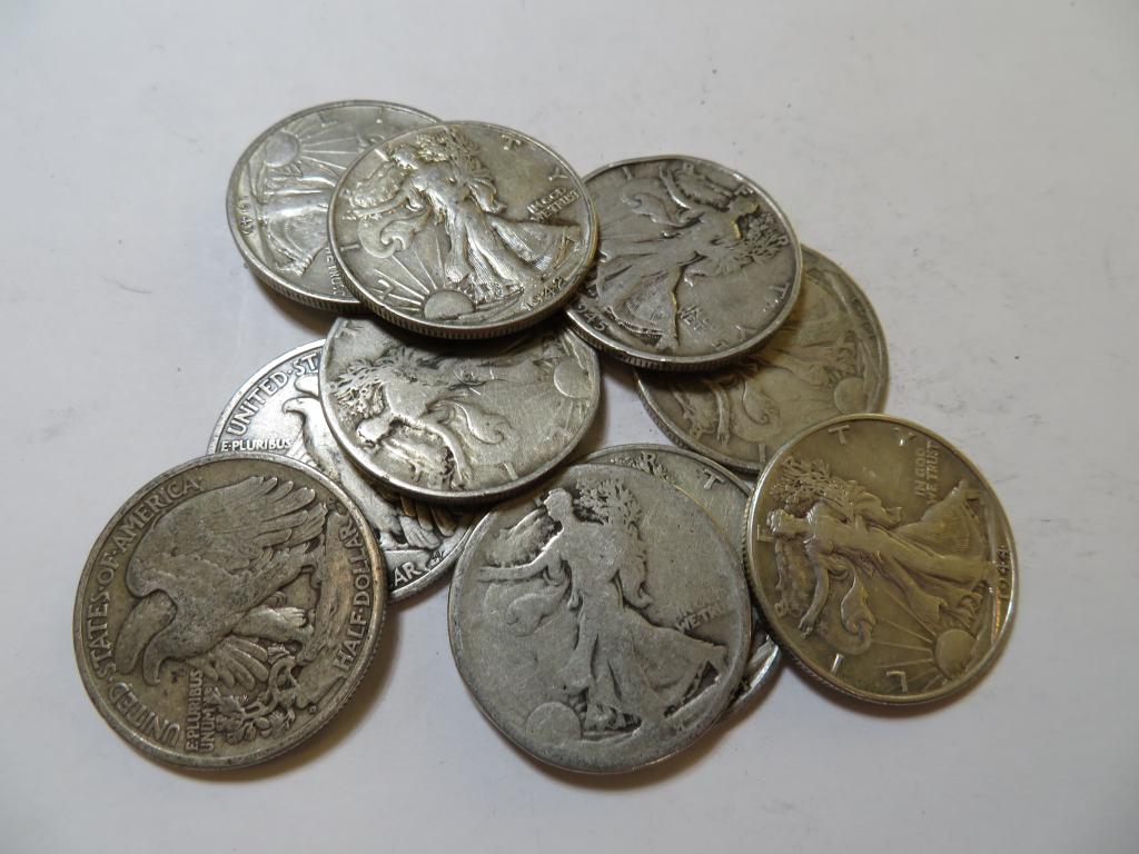 10 pcs. Walking Liberty Half Dollars 90% Silver (1 of 1)