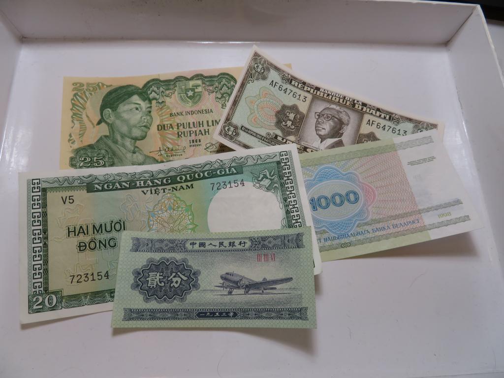 5 PCS. Un-circulated Foreign Currency: Item is the EXACT in the image - Bidder decides the value and grade by the bids placed. C Lot Vault goods -