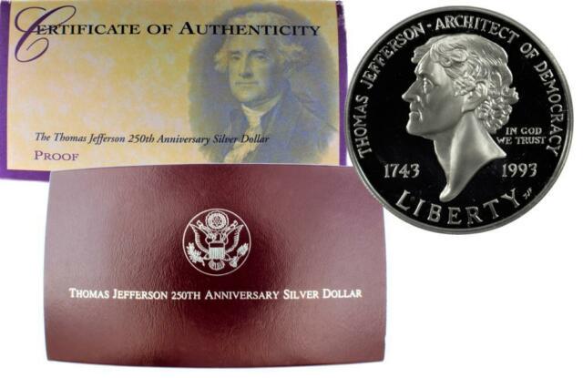 1993 Thomas Jefferson Silver Commemorative: Item is the EXACT in the image - Bidder decides the value and grade by the bids placed. C Lot Vault goods -