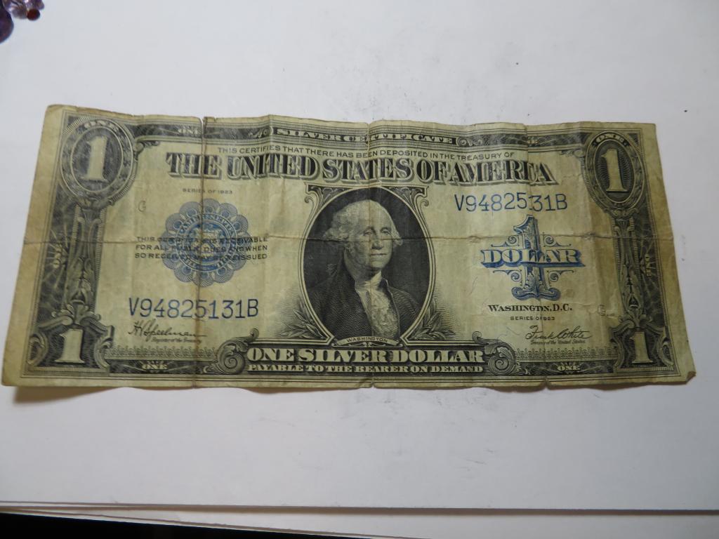1923 Horseblanket Size $1 Silver Certificate: Item is the EXACT in the image - Bidder decides the value and grade by the bids placed. C Lot Vault goods -