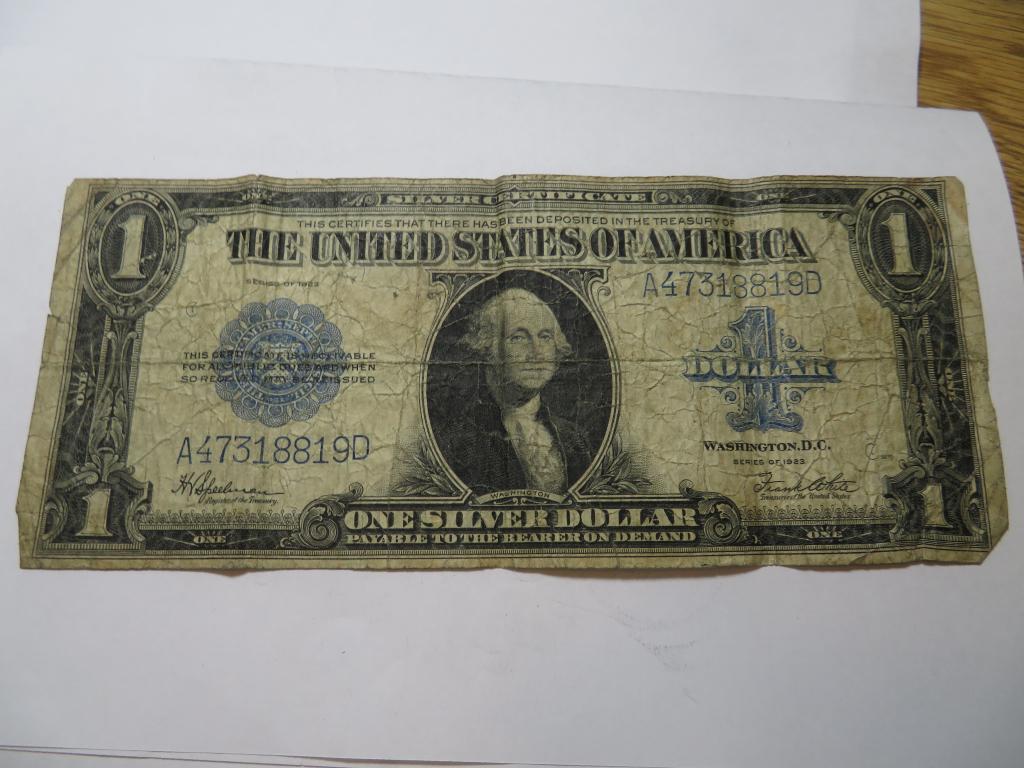 1923 Horseblanket $1 Silver Certificate: Item is the EXACT in the image - Bidder decides the value and grade by the bids placed. C Lot Vault goods -