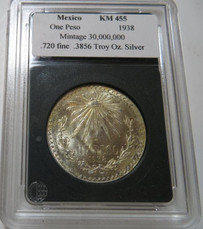 1938 Mexico Silver  One Peso in Slab (1 of 2)