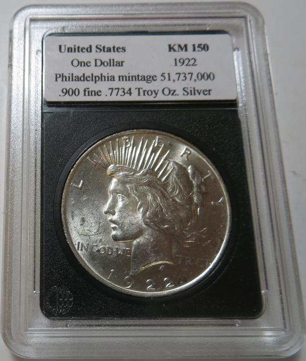 1922 High Grade Peace Silver Dollar in Slab1 (1 of 2)