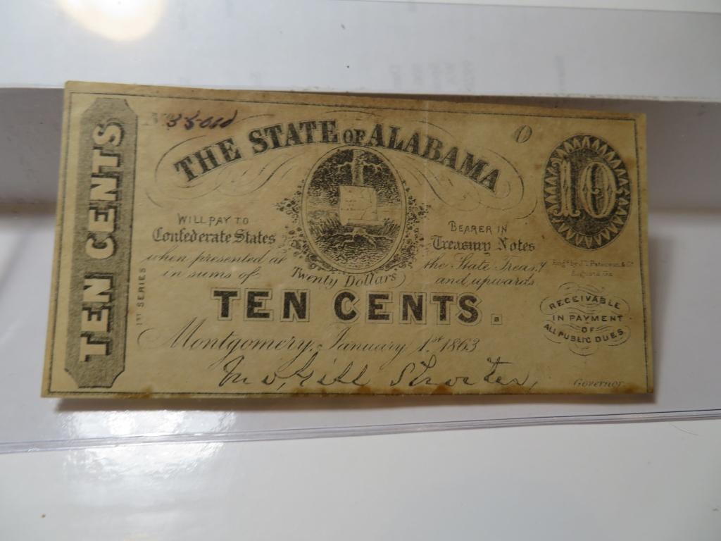 1863 State of Alabama Currency - 10 cents (1 of 2)