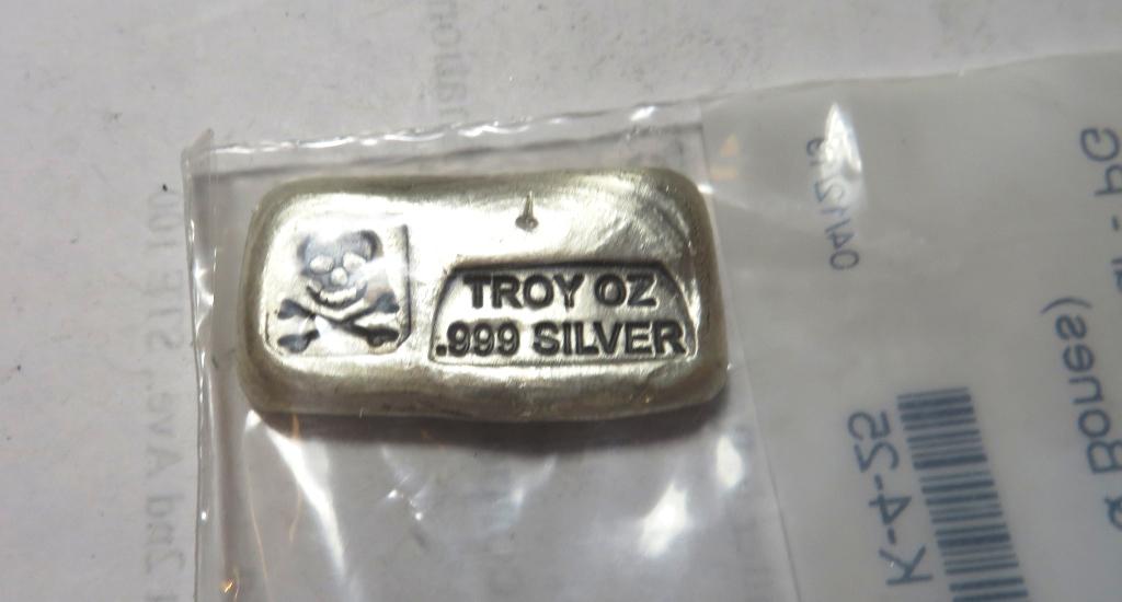 1 oz Drop Poured Crossbones Silver Bar (1 of 1)
