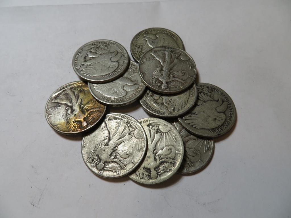 10 pcs Walking Liberty half Dollars 90% Silver (1 of 1)