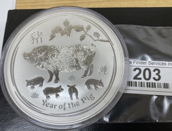 2019 10 oz. Year of the Pig Silver Round (1 of 2)