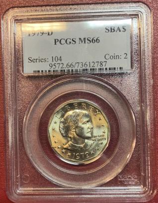 1979 d MS 66 Susan B. Anthony Dollar: Item is the exact item in the image. Bidder is responsible for all grade and value by submitting bids that represent the value. ALL SALES final - FAST SHIP item- Item will ship within 72 hours of clea
