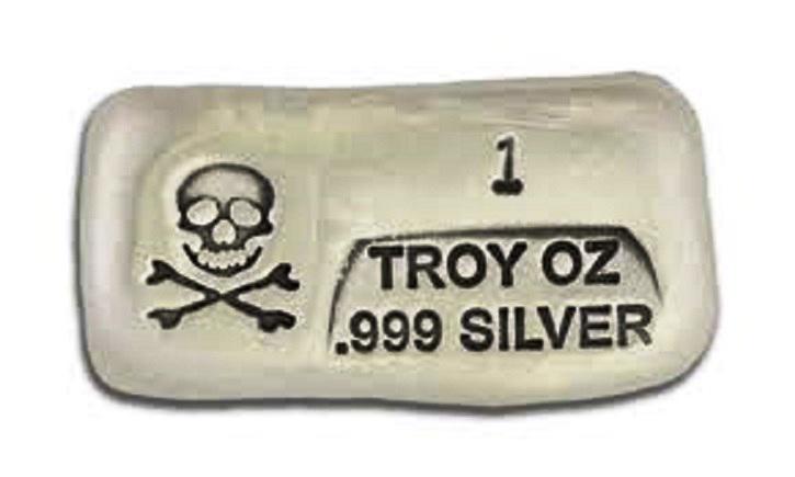1 oz. Drop Poured Skull n Crossbones Silver Bar (1 of 1)