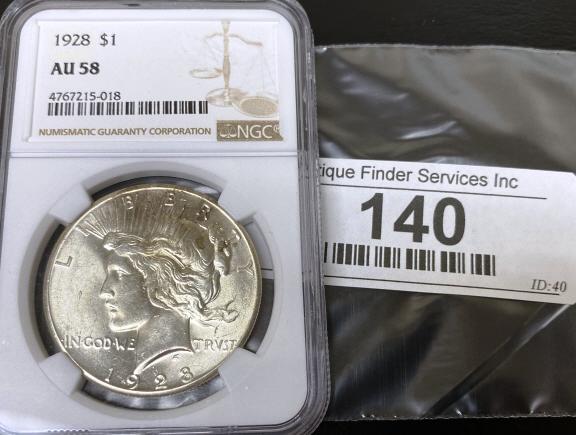 1928 AU 58 NGC Peace Silver Dollar (1 of 2)