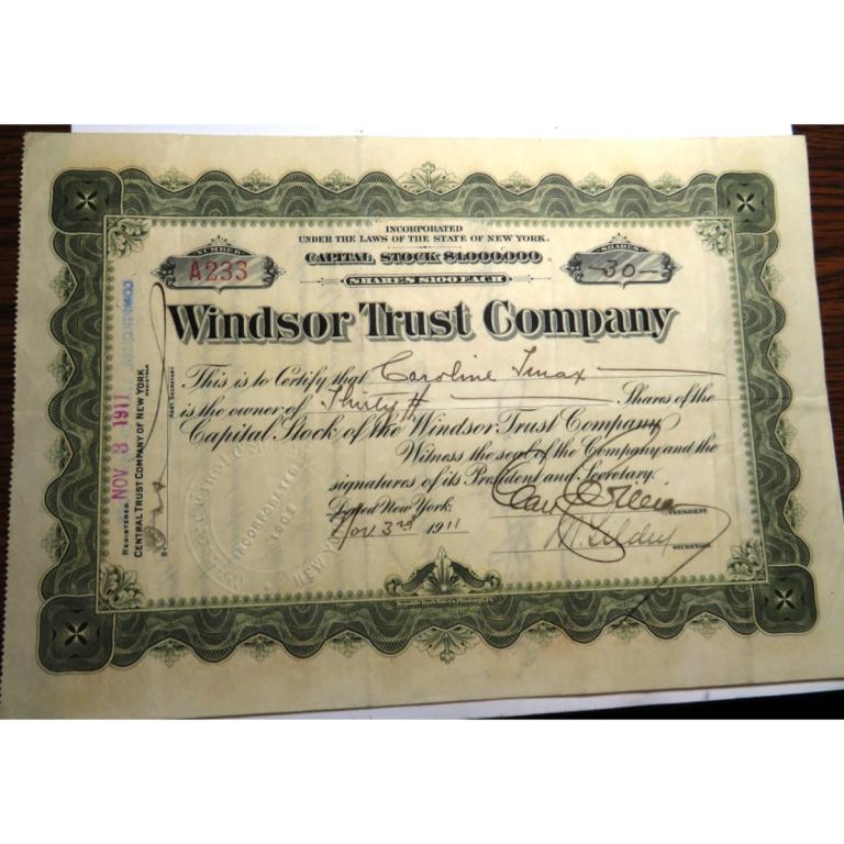 1911 Windsor Trust Stock Certificate (1 of 2)