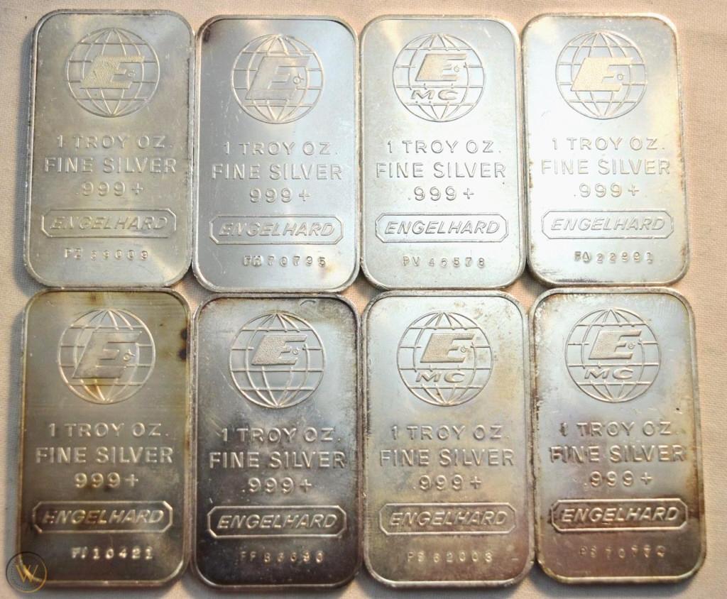 Lot of (8) 1 oz. Engelhard Silver Bars (1 of 1)