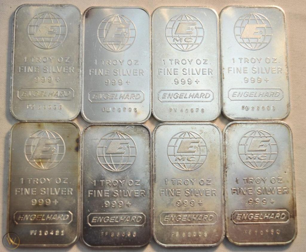 Lot of (8) 1 oz. Engelhard Silver Bars (1 of 1)