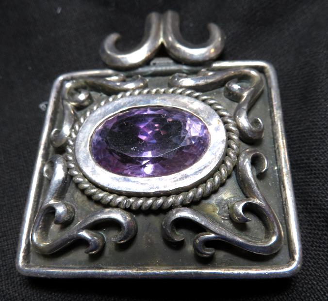 Large Sterling Silver Pendant w/ Amethyst Gem (1 of 3)