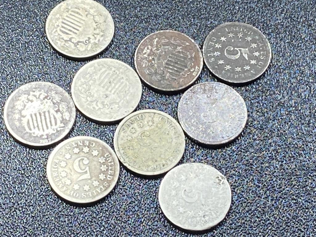 9 pcs. Type Coin Lot of Shield Nickels (1 of 3)