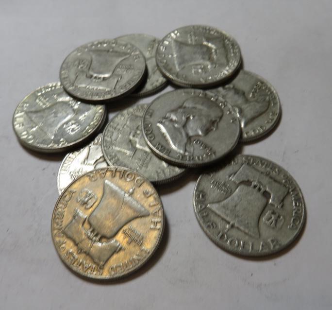 10 pcs Franklin Half Dollars 90% Silver (1 of 1)