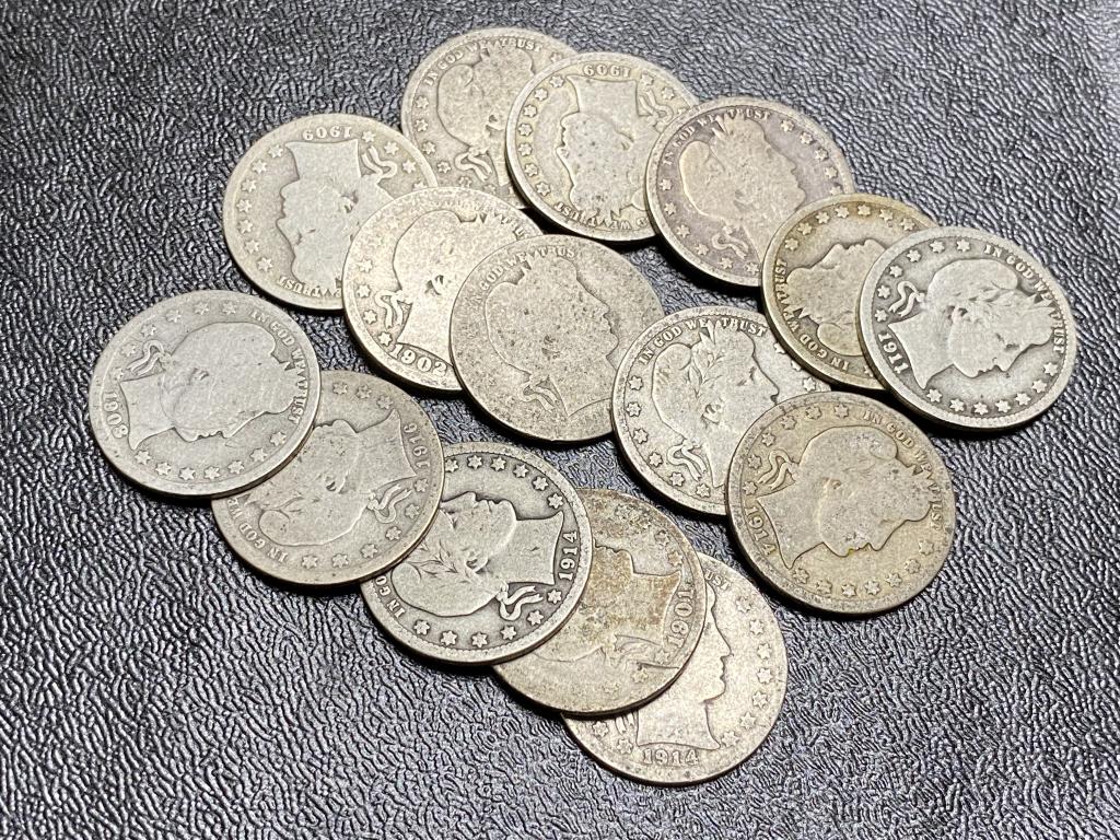 15 pcs. Barber Quarter Dollars (1 of 2)