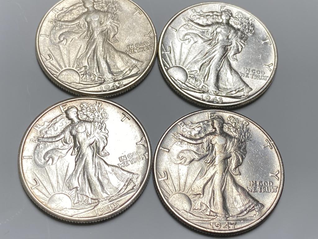 1942-1943-1945s-1947 Walking Liberty Halves AU (1 of 3)