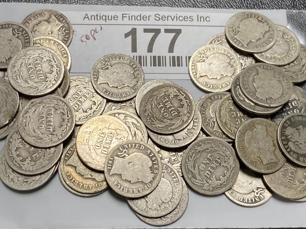 50 pcs. Better Grade Barber Dimes (1 of 2)
